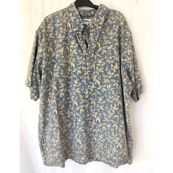 Reyn Spooner Shirt Half Button Short Sleeve Floral Blue Reverse Hawaiian… - Picture 1 of 3